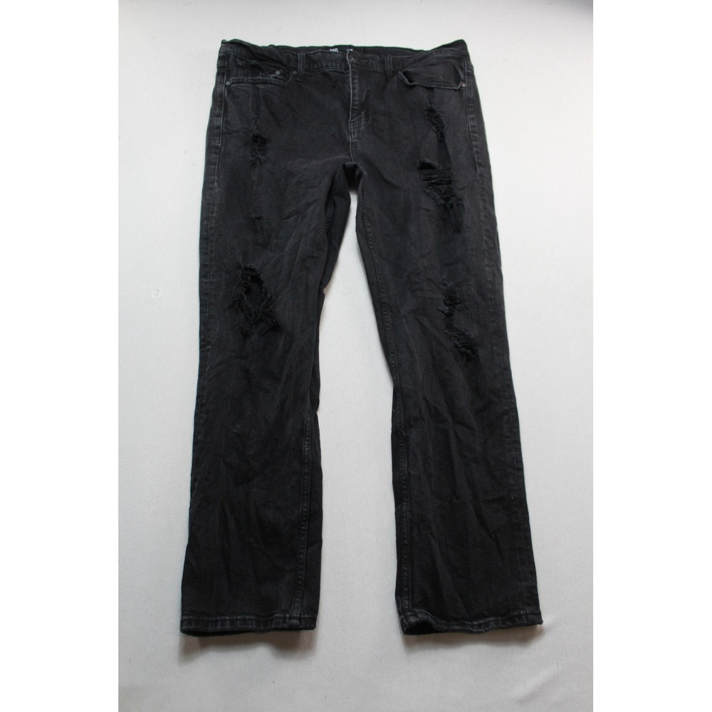 RSQ Slim Jeans Men 37x28 Black Good Distressed Ripped Faded Denim